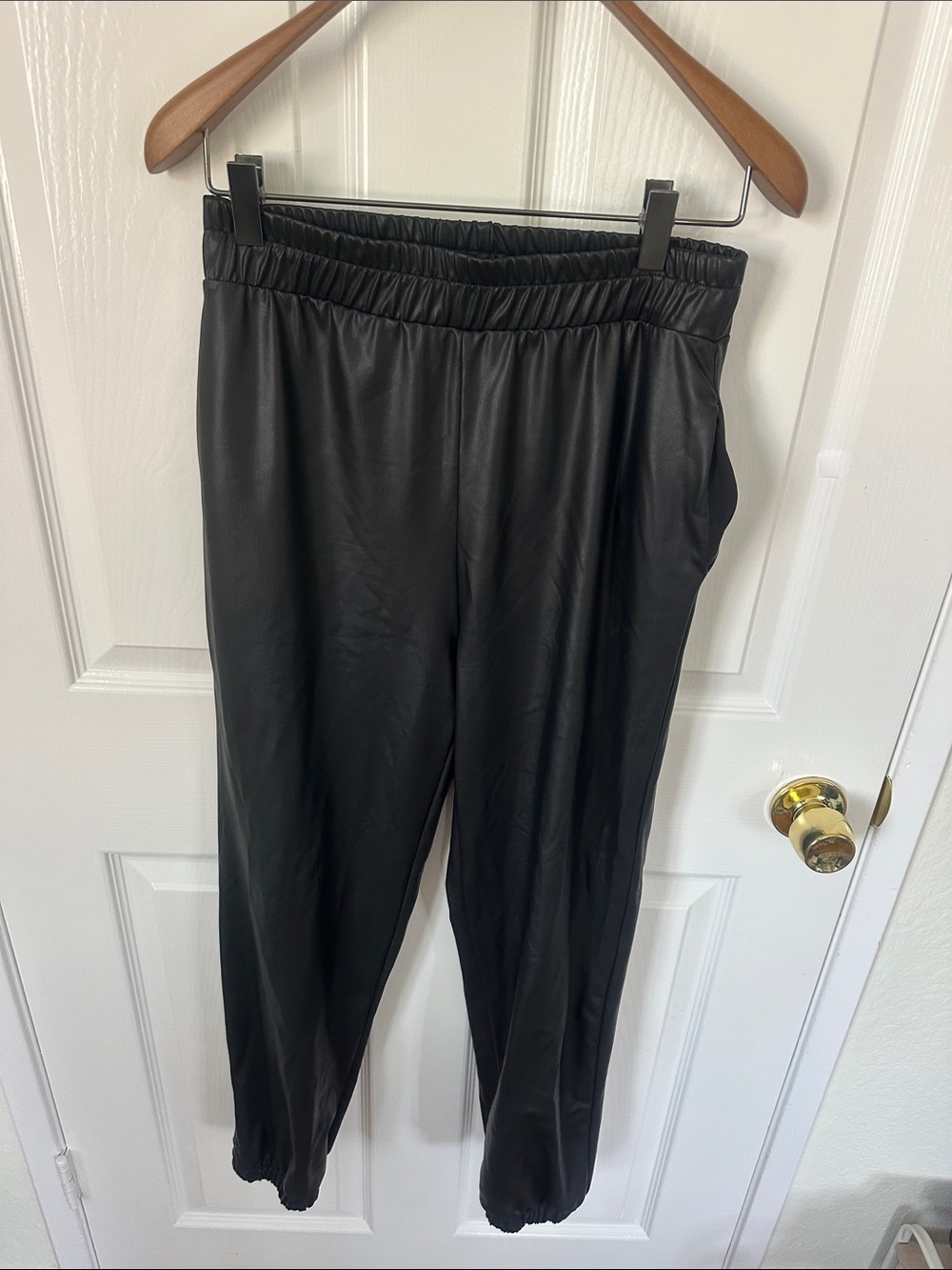 Renee C. Black Faux Leather Jogger Pants
